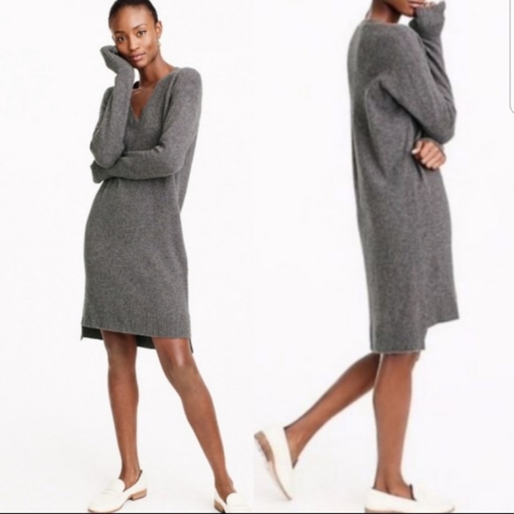 J Crew Wool Alpaca Sweater Dress Grey Comfy Fuzzy Thick Warm Casual
